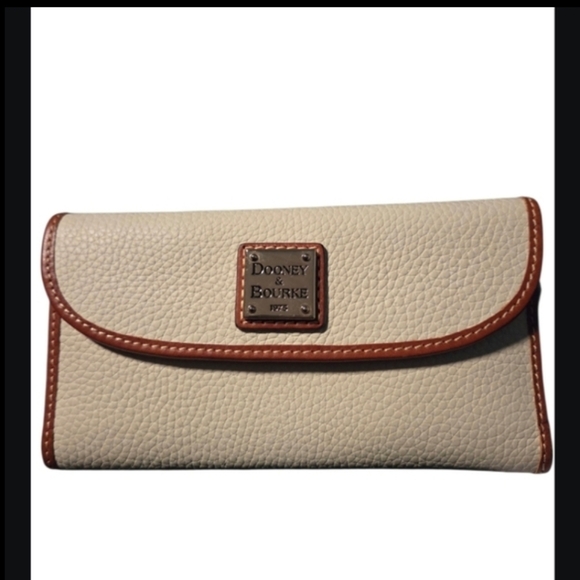 Dooney & Bourke Handbags - Dooney & Bourke White Leather Wallet with Brown Trim